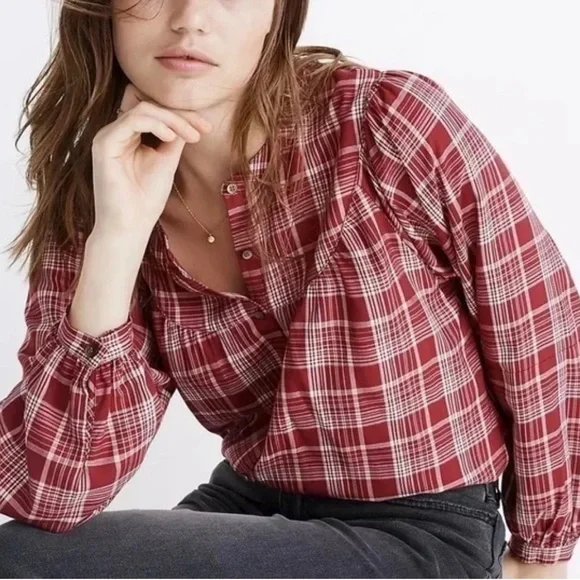 Madewell Red Plaid Button-Down Shirt - Picture 8 of 8